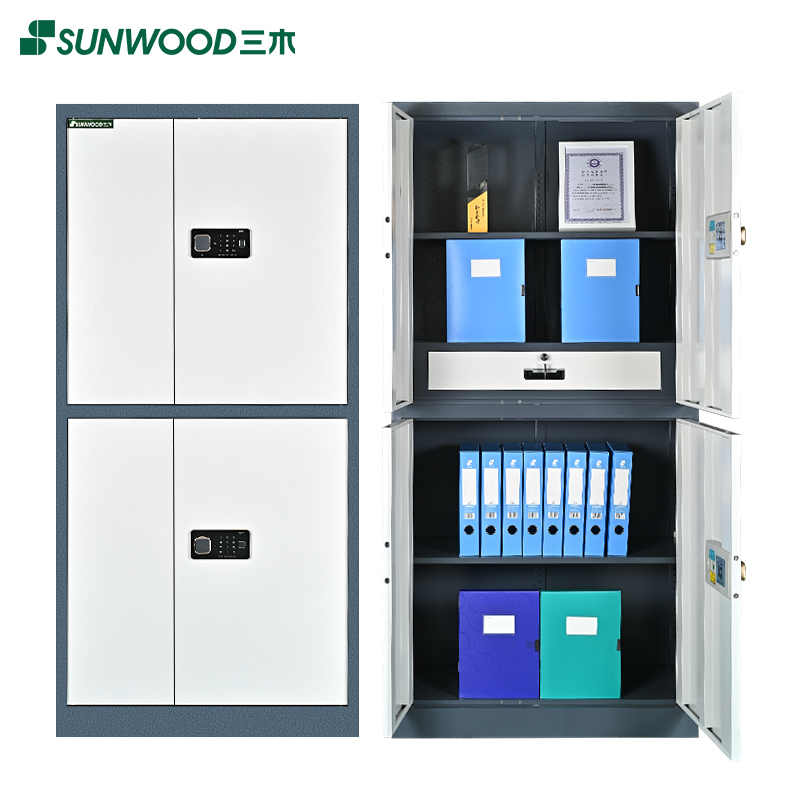 三木 BG871 整体双节四门指纹保密柜/文件柜(带屉) 国密锁柜双认证 蓝灰套色(台)高清大图