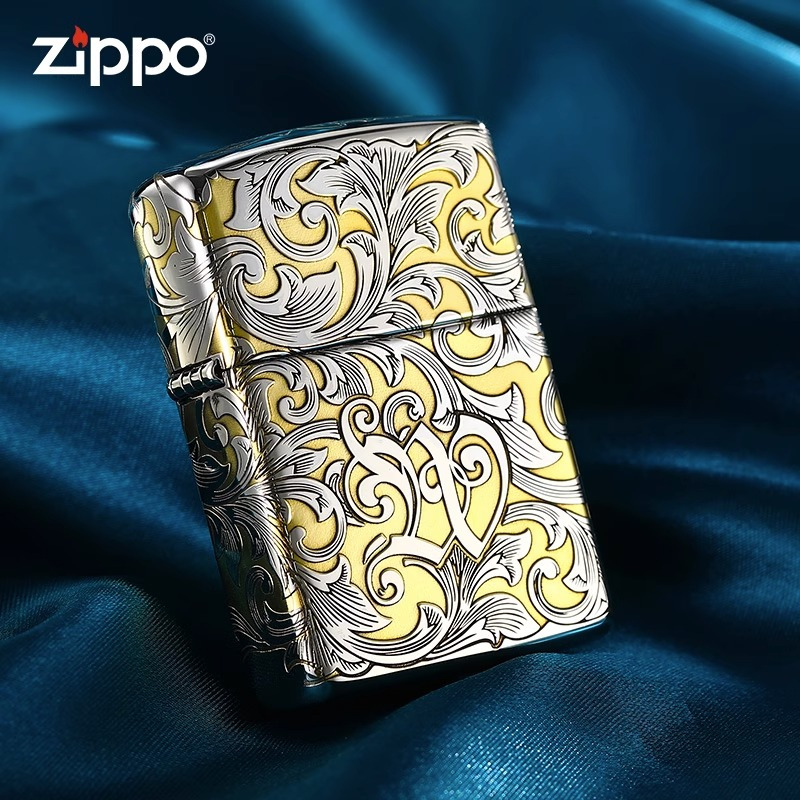[苏宁自营]芝宝正品zippo银色唐草爱心防风煤油打火机七夕情人节创意礼物zppo
