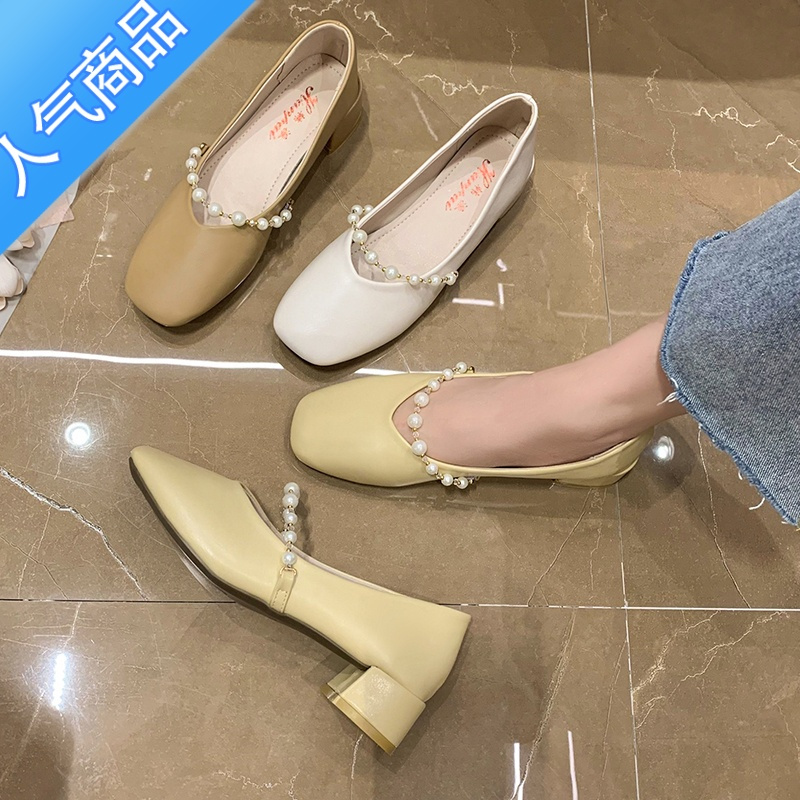 SUNTEK玛丽珍女鞋夏新款方头小皮鞋法式小高跟中粗跟仙女温柔配裙子单鞋