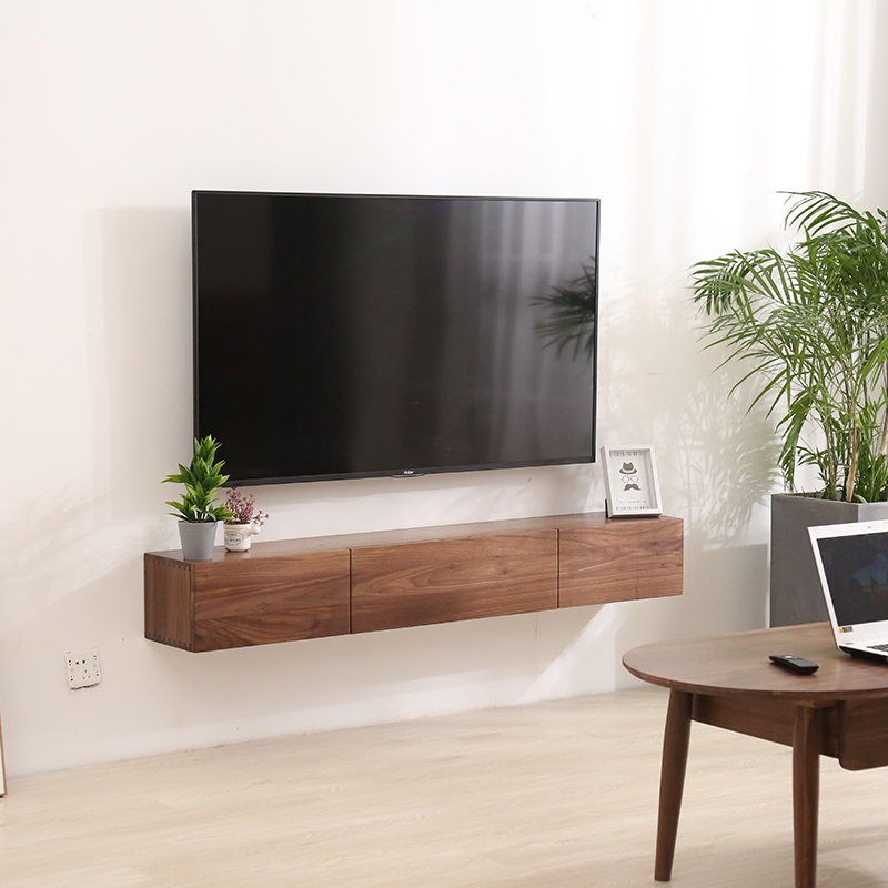 挂墙电视柜ciaa实木黑胡桃木悬空墙上壁柜客厅壁挂式小户型超窄吊柜