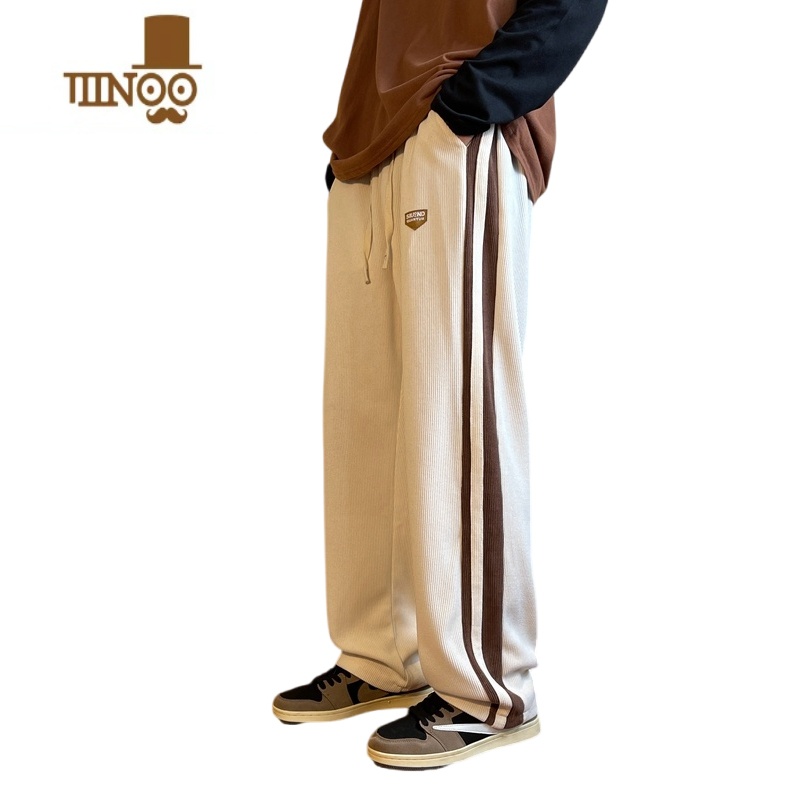 YANXU灯芯绒美式复古裤子男秋季新款高街拖地垂感潮牌直筒运动休闲长裤高清大图