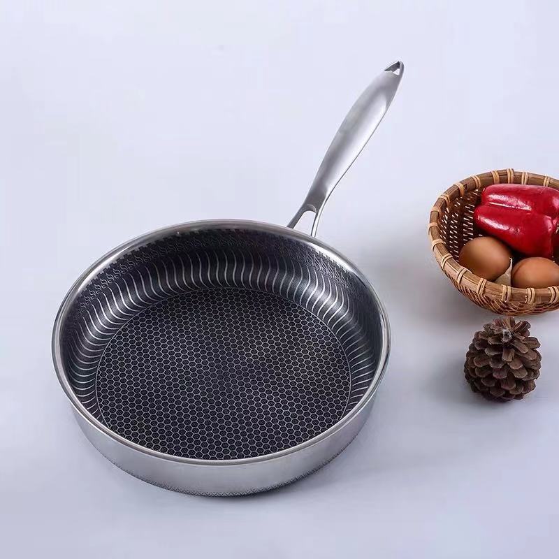 30CM全面屏带盖无赠品 德国304不锈钢煎锅平底锅煎盘烧烤盘煎饼锅不粘锅无油烟锅煎蛋锅