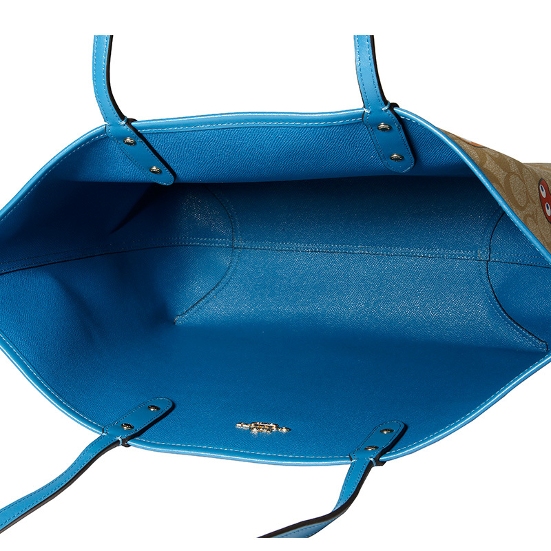 coach蔻驰奢侈品欧美时尚女士手提包浅卡其图案款人造革手提单肩双面