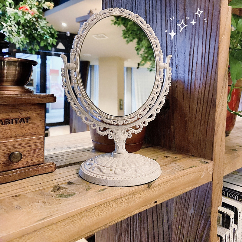 ins风欧式复古化妆镜网红法耐fanai少女心台式宿舍桌面梳妆镜子双面