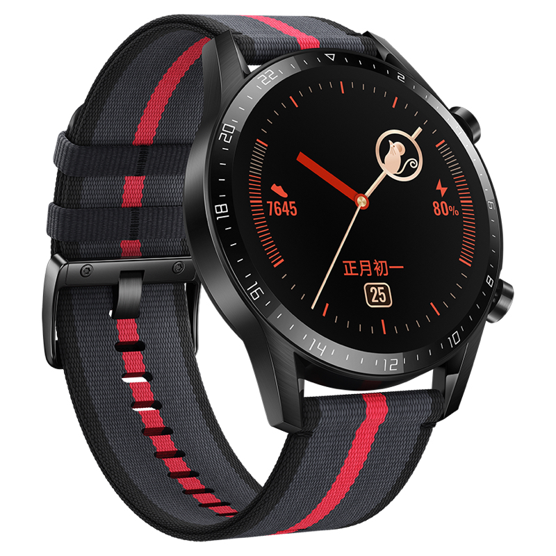 HUAWEI/华为 WATCH GT2(46mm) 新年款 32MB+4GB 新年红 黑红色尼龙表带 新年限定适用Mate 30强劲续航专业智能手表运动防水通话音乐麒麟芯片