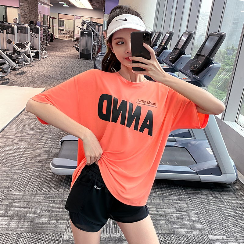 健身上衣女短袖宽松罩衫运动T恤透气跑步训练夏季薄款速干瑜伽服