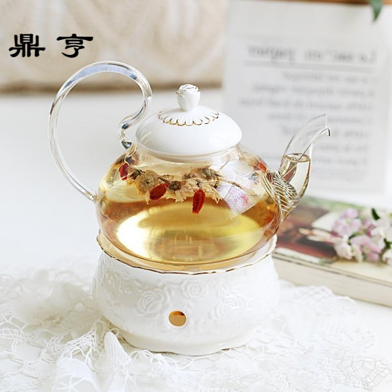 鼎亨英式下午茶茶具 欧式花茶茶具花茶杯套装 陶瓷玻璃煮水果蜡烛