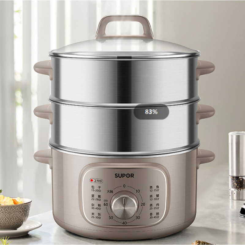 苏泊尔双层智能电蒸锅 ZN26YK85 不锈钢大容量旋钮控制预约功能26CM大口径高清大图