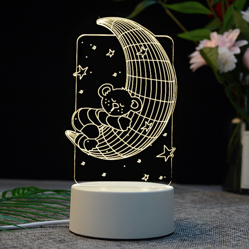 博锐 亚克力发光水母台灯 宝宝夜灯 氛围创意发光玩具 3d小夜灯礼品（直供电 三色调光 白，暖，中性光）晚安熊