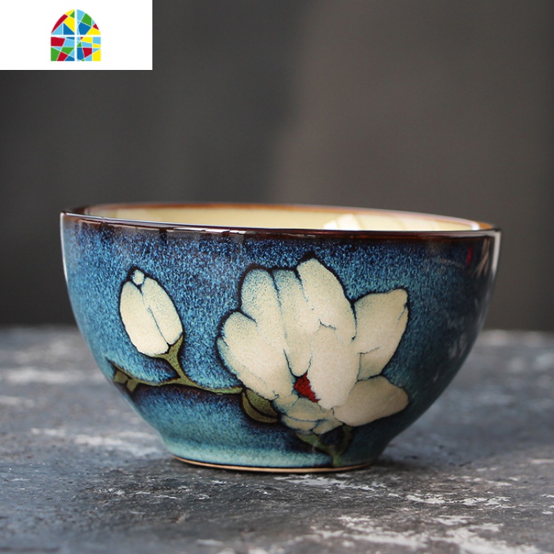 日式创意陶瓷小饭碗米饭碗手绘花朵手工碗窑变餐厅餐具
