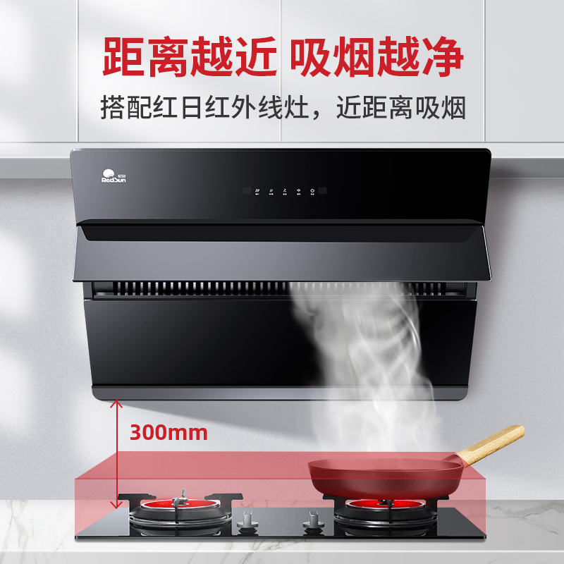 红日(RedSun)家用烟灶套装侧吸式大吸力油烟机不锈钢燃气灶节能灶定时防遗忘JED13H+EM208G 液化气