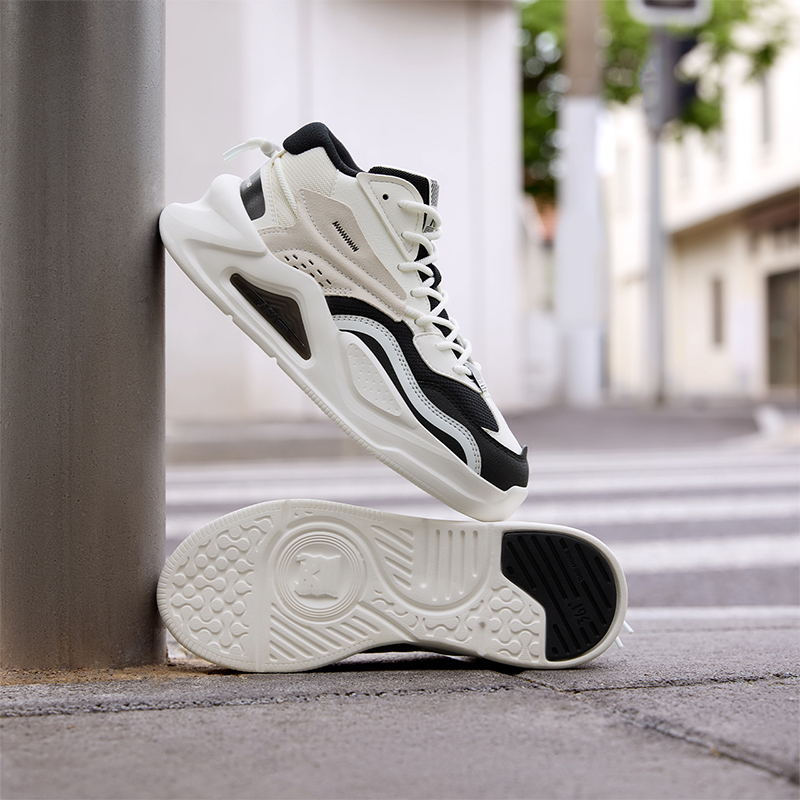 361°高帮女鞋运动鞋新款休闲鞋革面百搭鞋子板鞋女高清大图