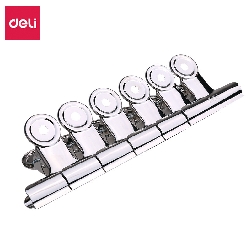 得力(deli)9522票夹大中小号圆形票夹不锈钢铁票夹小夹子 办公用品 大号(64mm/6个装) 2包
