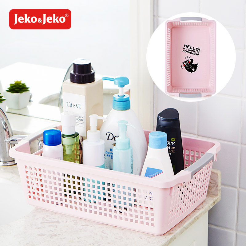 JEKO&JEKO 酷ma萌熊本熊办公桌面化妆品收纳筐塑料浴室盒子零食卡通置物篮2只装SWB-6124