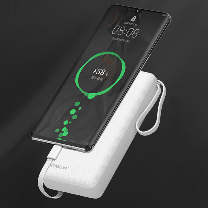 沃品(WOPOW)LQ05 自带线充电宝 20000mAh 白色(单位:个)高清大图