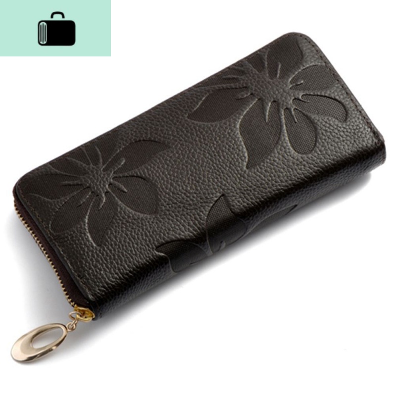 木棉花真皮钱包女士时尚头层牛皮长款钱包女式手机包手包手拿包NEWLAKE_275 咖色