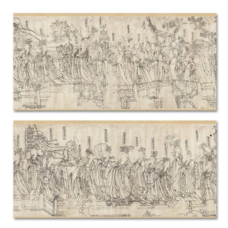 [正版]册页长卷可展开朝元仙仗图 工笔人物白描线描中国画手卷临摹范本折页图绘画国画集画册 历代名家绘画作品集临摹鉴赏教程