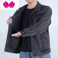 七斓男士烟灰色牛仔外套男潮牌翻领工装夹克休闲帅气大码上衣服 XL 228灰色