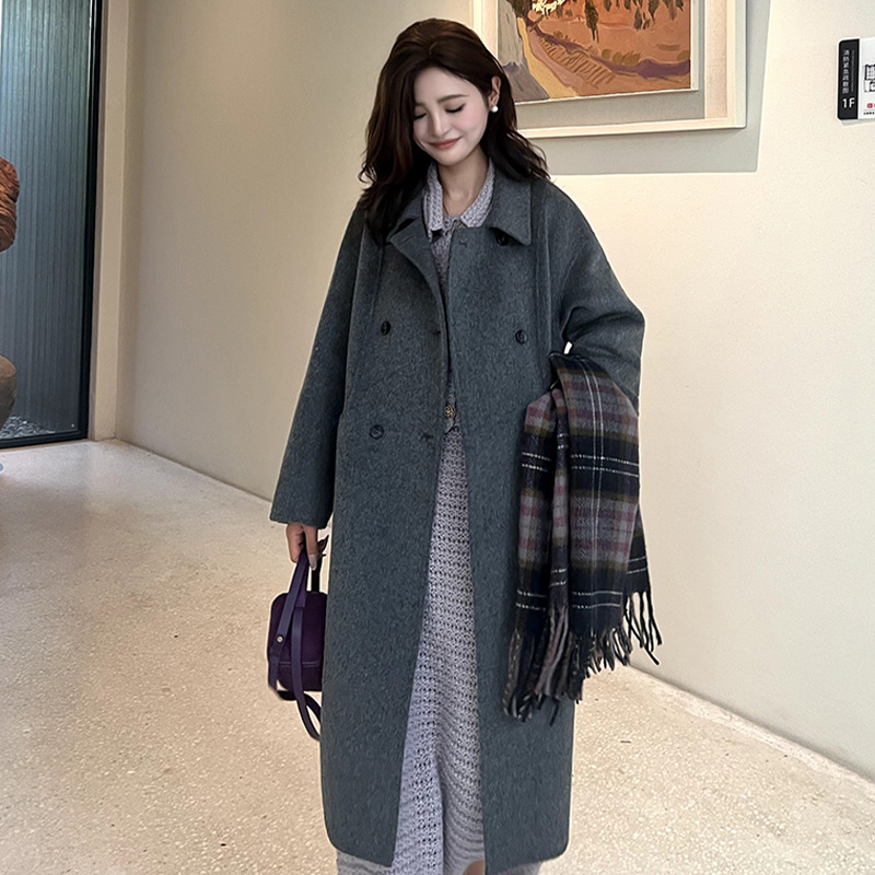 伊迪卡双面羊毛大衣长款娃娃领时尚气质百搭高贵韩系慵懒秋冬新款高清大图