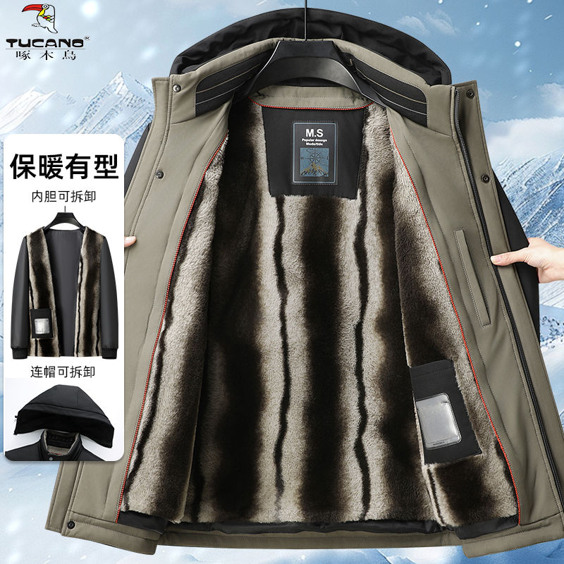 【内胆可拆】啄木鸟中老年人棉衣男加绒加厚棉服爸爸冬季保暖外年高清大图