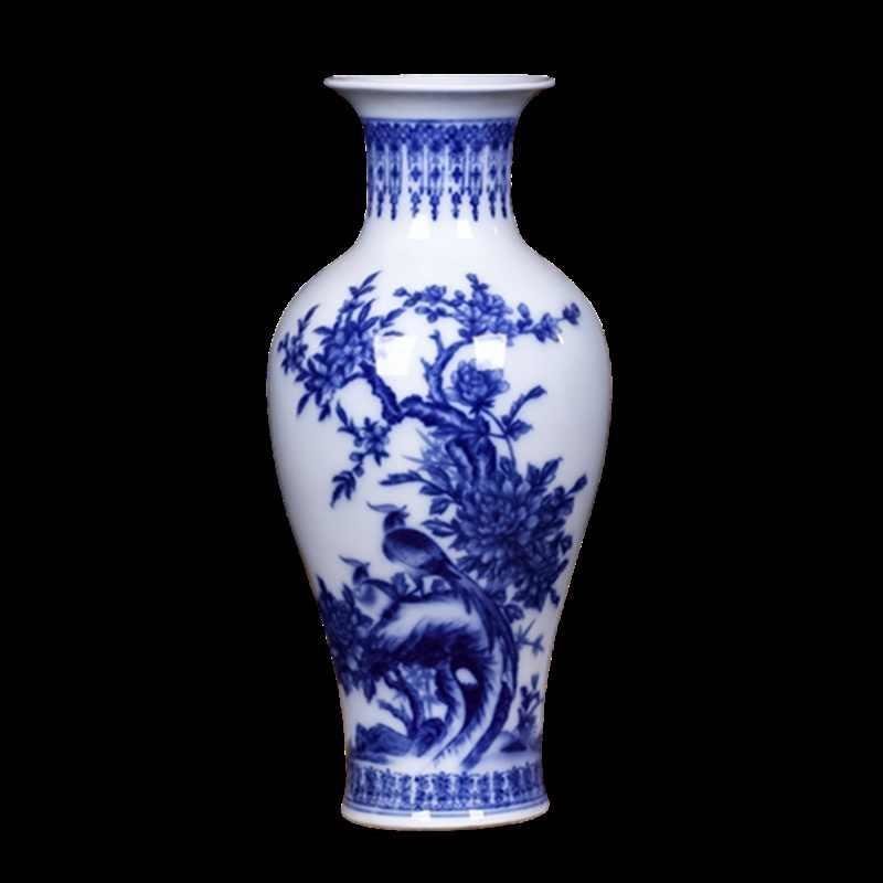 中式陶瓷青花瓷插花装饰品礼品古典瓷器家居时尚官窑工艺品花瓶青花瓷