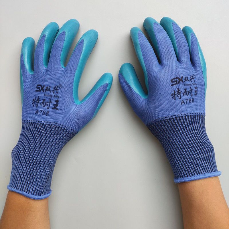 双兴特耐王a788浸胶压纹劳保手套工地干活耐磨防滑胶皮塑胶手套双兴