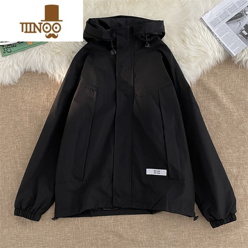 YANXU日系冲锋衣外套男生新款潮牌痞帅上衣服连帽户外防水风衣夹潮高清大图