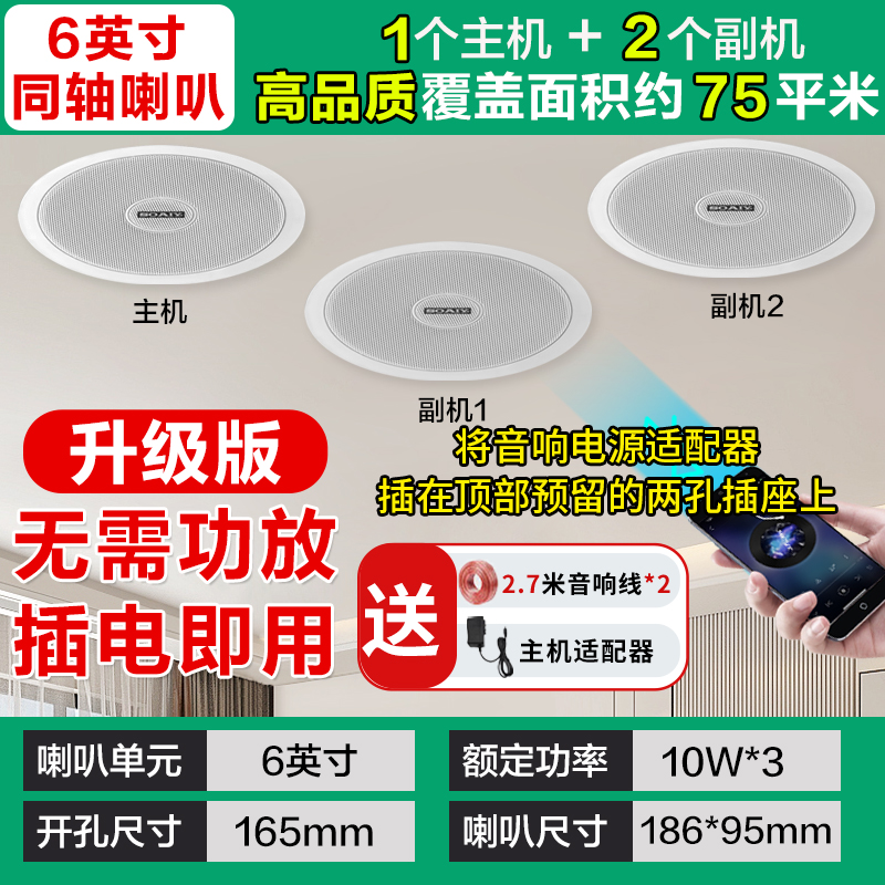 索爱(soaiy)SA-G12吸顶喇叭套装天花吊顶音响定压蓝牙功放分区背景音乐音箱一拖二