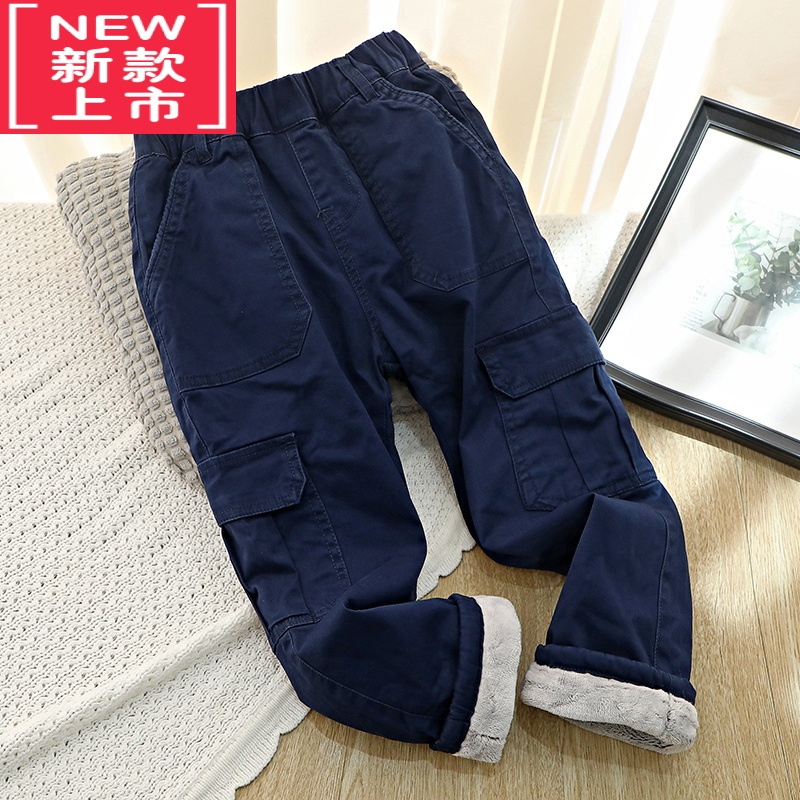 可莉允厚实保暖~男童加绒休闲长裤中大童工装裤子学生儿童冬天卡其校裤保暖裤