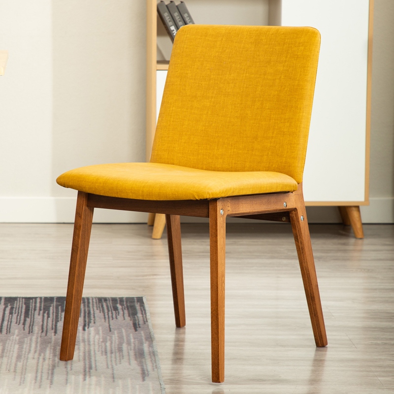 汐岩餐椅北欧家用现代简约书房椅子实木靠背办公桌椅酒店餐厅凳子轻奢 黄色－栗色木架欧洲A级榉木