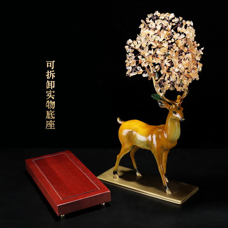 美帮汇铜鹿摆件一对水晶梅花鹿新中式客厅酒柜家居装饰品鹿摆件高清大图