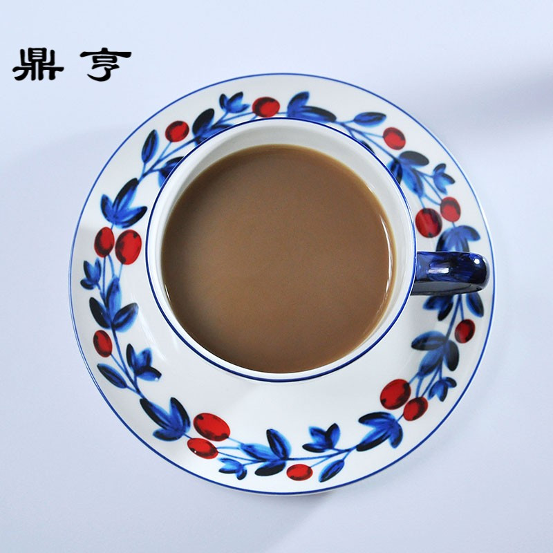 鼎亨文艺花骨瓷咖啡杯碟套装女ins下午茶杯挂耳浓缩拿铁杯早餐花