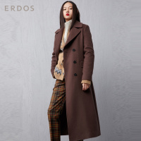 ERDOS 通勤百搭女羊绒大衣简约翻领双排扣长款毛呢外套