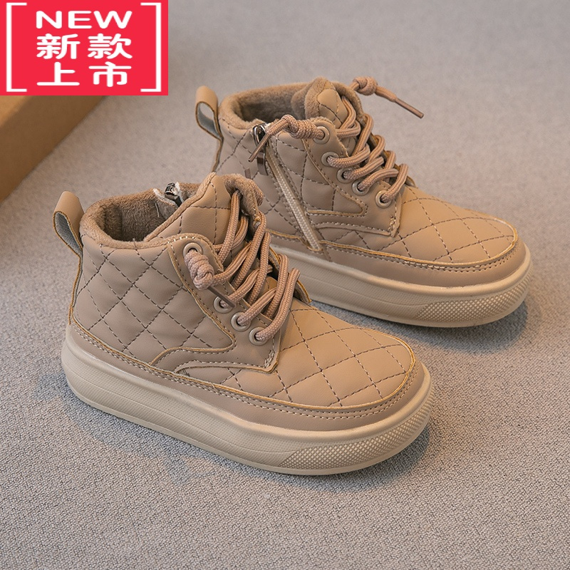 可莉允儿童靴子2022冬季新款男童鞋女童短靴二棉加绒皮靴洋气软底马丁靴
