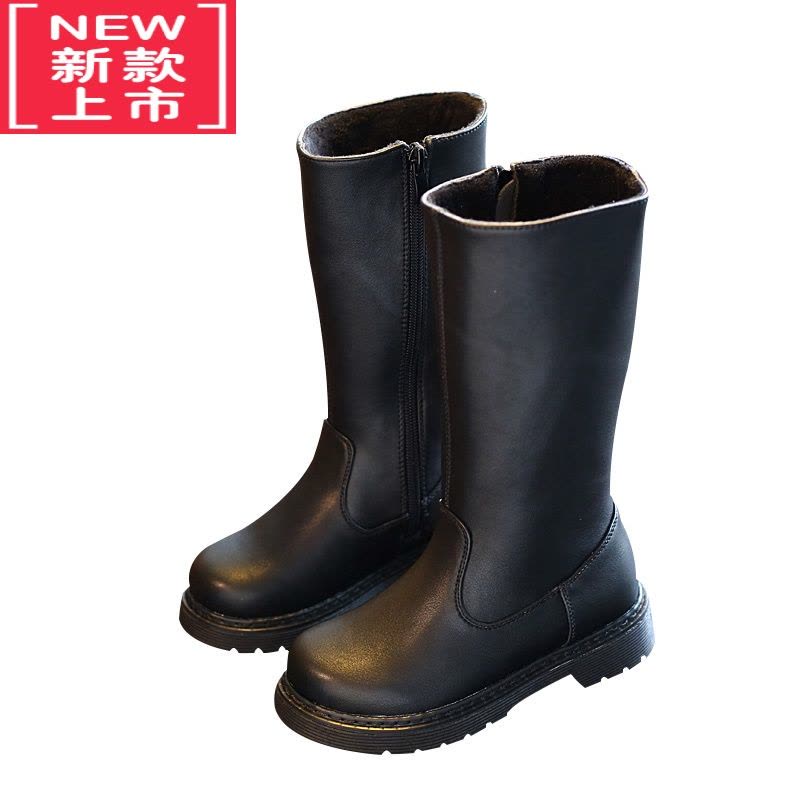 可莉允女童靴子儿童长靴2022秋冬新款皮靴小童长筒高筒靴冬季女宝加绒靴图片