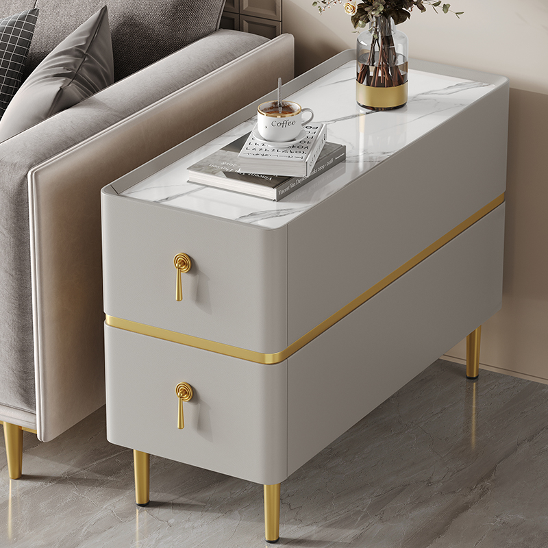 青木川 简约现代轻奢沙发边柜实木置物柜侧边柜岩板小边几角几客厅夹缝窄柜边桌置物架高清大图