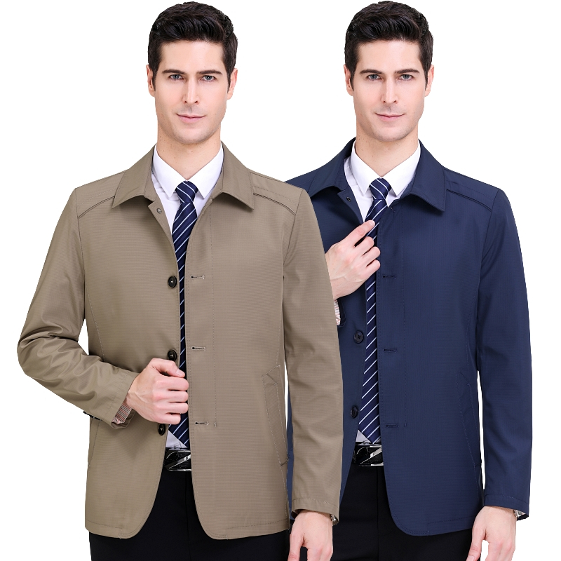桑蚕丝夹克男装2026春秋装男士新款领导干部上班商务休闲夹克男中年翻领簿款真丝面料商务茄克短款外套男士上衣外套男高清大图