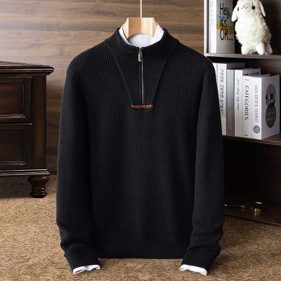 680g半高领拉链毛衣男冬季新款加厚保暖打底男士羊毛衫_55730 4XL 黑色