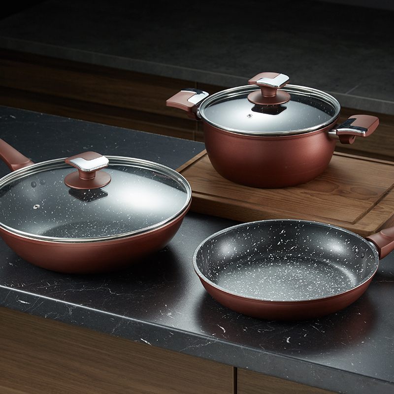 BRK Germany德国厨具希尔登不粘锅三件套锅 炒锅30cm&汤锅22cm&煎锅26cm 麦饭石不粘锅 厨房三件锅具