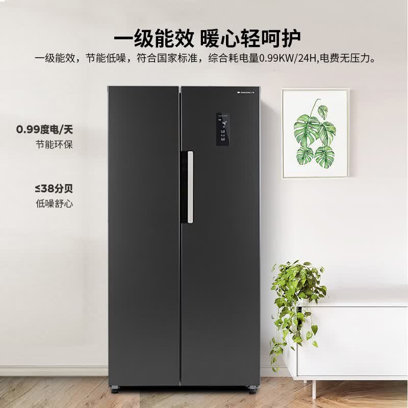上菱601升对开门冰箱风冷无霜一级能效双变频节能离子净味抗菌大容量家用双开门电冰箱BSE601PWL(丝蕴灰)高清大图