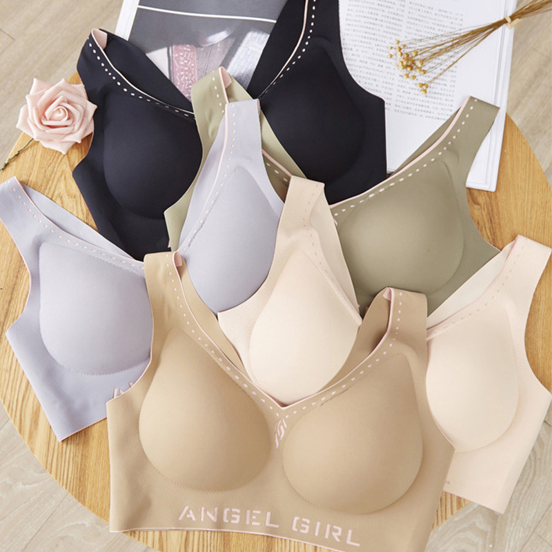 猫人文胸内裤套装女薄款聚拢背心式无钢圈收副乳调整型一片式无痕内衣内裤两件套