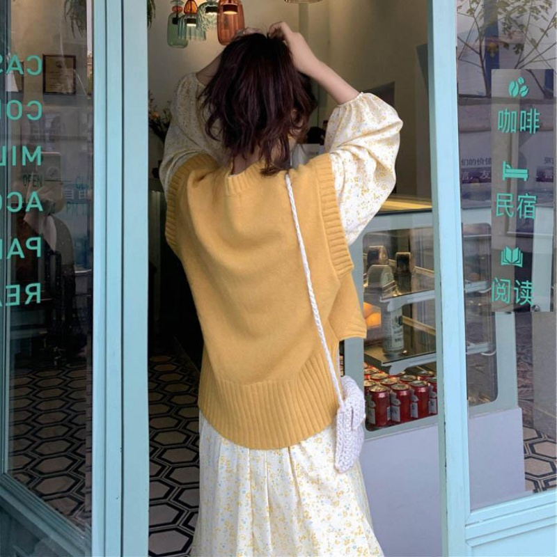 两件套装/单件休闲风2021春季新款马甲宽松背心碎花马甲连衣裙串得起