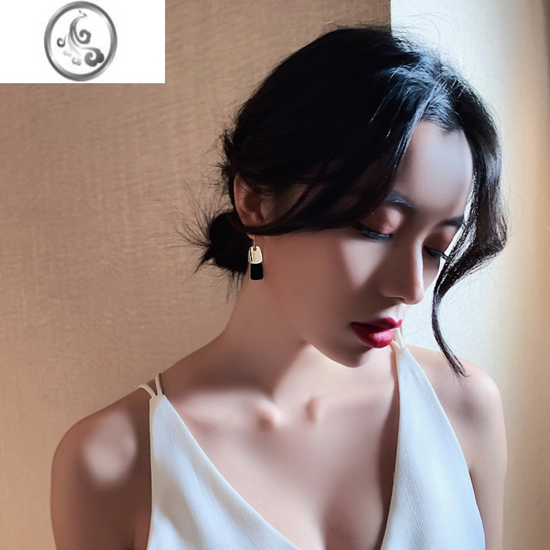 JiMi耳环2023年新款潮耳饰女韩国气质简约ins个性黑色耳钉网红耳坠