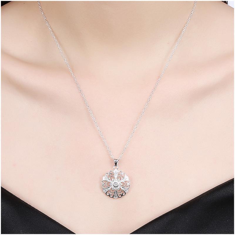N861 Women Silver Necklace 镀纯银日韩复古配饰女水晶项链坠送女朋友七夕情人节礼物