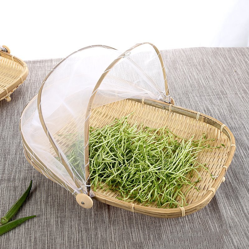 竹筐馒头筐防虫防苍蝇竹编筛子农家竹编制品椭圆簸箕晒菜神器果篮|密编一圆形一小号