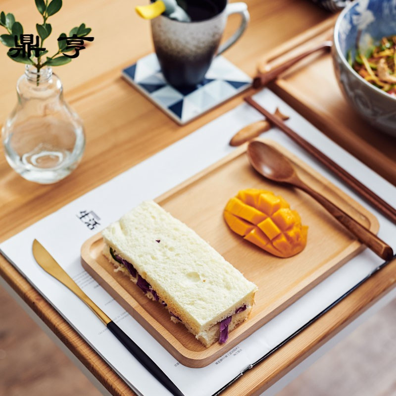 鼎亨 木质茶托盘黑胡桃榉木托盘长方形点心盘餐盘茶托水杯托盘