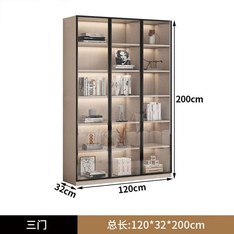 麦格尚 展示柜MGSZSG092301组合玻璃门落地靠墙书柜客厅收纳储物办公 120*32CM三门高清大图
