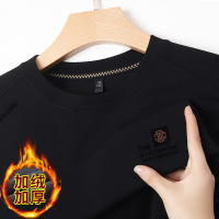 啄木鸟高档卫衣男加绒加厚冬季新款圆领长袖t恤中年男士保暖上绒 165/M建议90-120斤 加绒加厚7788黑色