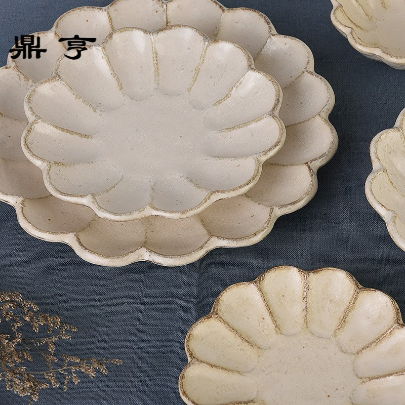 鼎亨日本进口美浓烧梨花盘 Rinka小兵窑手工做旧复古zakka花朵形