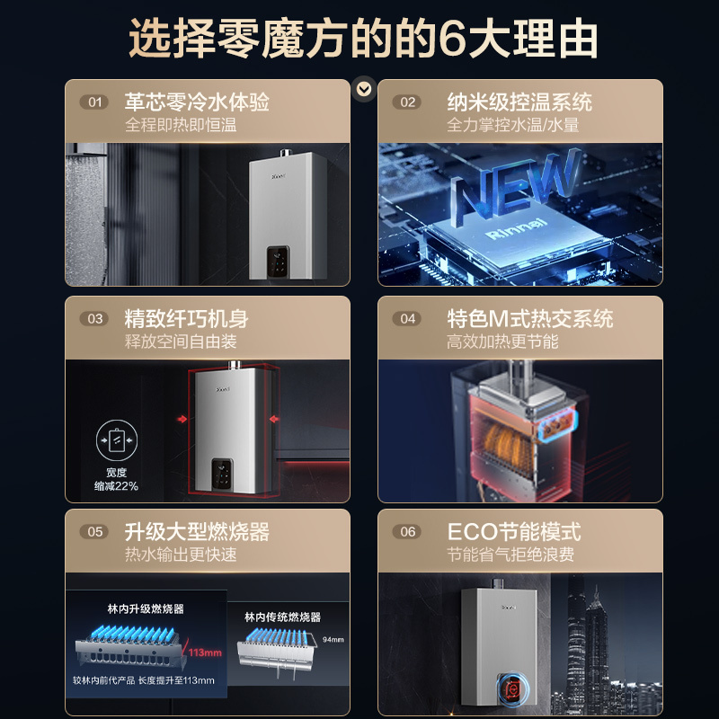 林内(Rinnai)16升燃气热水器RUS-16GS71R(JSQ31-GS71R) 零冷水即开即热即恒温 家用天然气